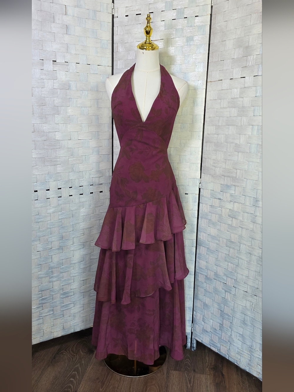 Plum Halter Ruffled Maxi Dress - Picture 3 of 13